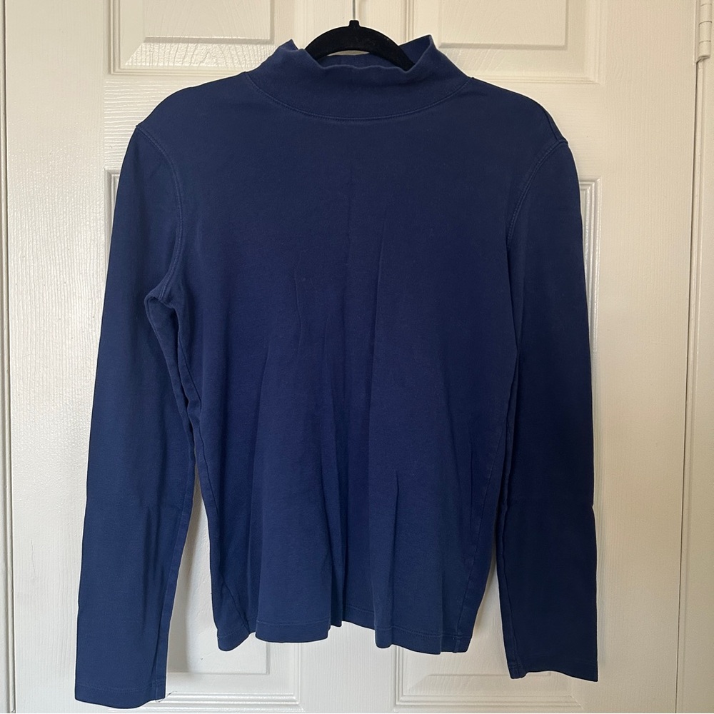 St. Johns Bay Woman M Classic Mock Blue Turtleneck Long Sleeve Layer Casual